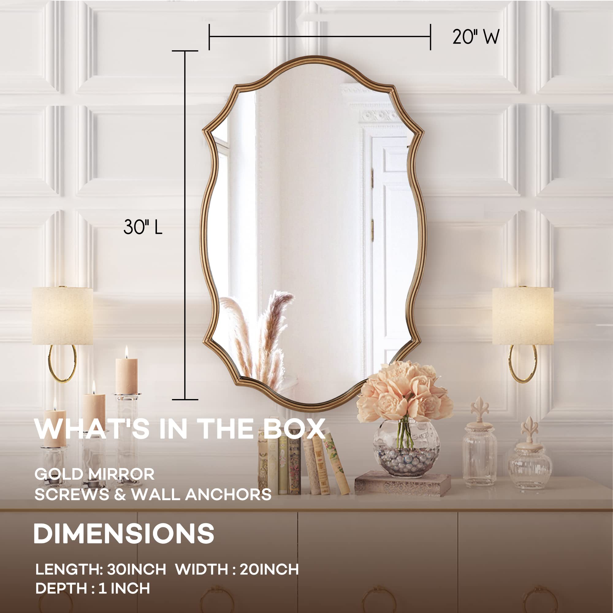 Vintage Gold Wall Mirror 20x30 Inch