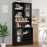 Wine Bar Cabinet with LED Light and Wine Glass Holder, Kitchen Pantry Cabinet