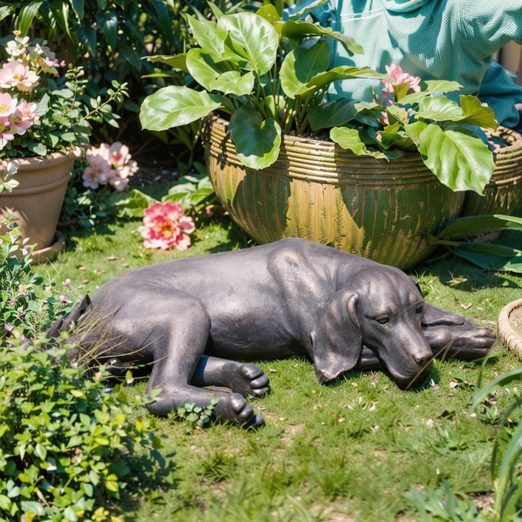 Garden Statue Outdoor Decorations Dog-Figurine - Sleeping Dog Sculptures Resin Sculpture