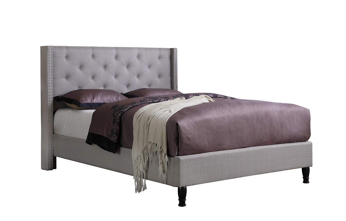 Premiere Classics Cloth Light Grey Silver Linen 51" Tall Headboard Platform Bed with Slats