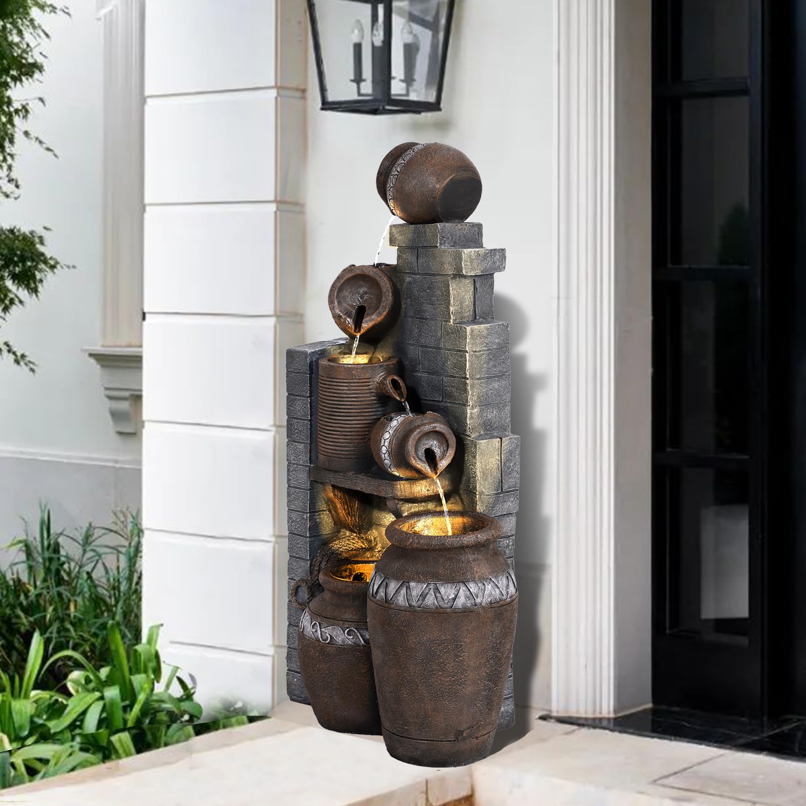 6-Tier Garden Outdoor Water Fountain Outdoor Modern Floor-Standing Fountain Waterfall