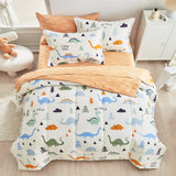 Twin Size Dinosaur Bedding Set - 6-Piece Cotton Comforter Set for Kids