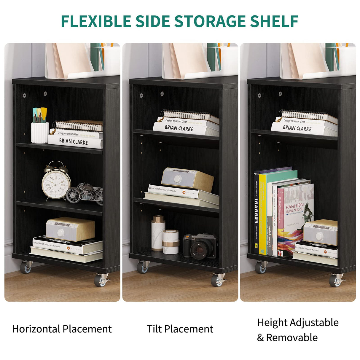 Mobile Wood File Cabinet, 3 Drawer Lateral Filing Cabinet, Black