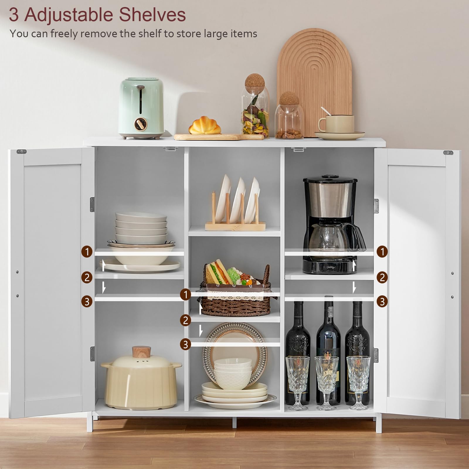 Storage Cabinet with 2 Doors and 4 Storage Shelves, Credenza Buffet Cabinet