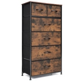 VredHom Fabric Dresser for Bedroom, Tall Skinny Dresser with 6 Drawers, Storage Organizer Tower, Steel Frame Wooden Top for Closet, Living Room, Hallway(Rustic Brown)