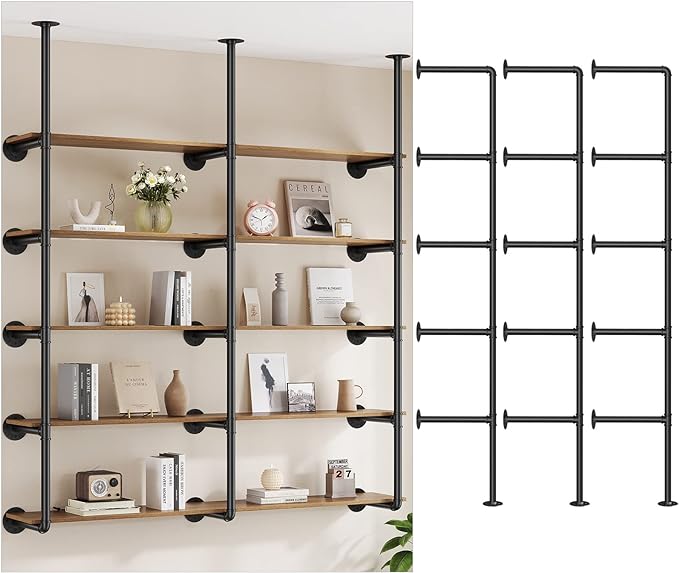 Industrial Iron Pipe Shelf Wall Mount, Farmhouse DIY Open Bookshelf