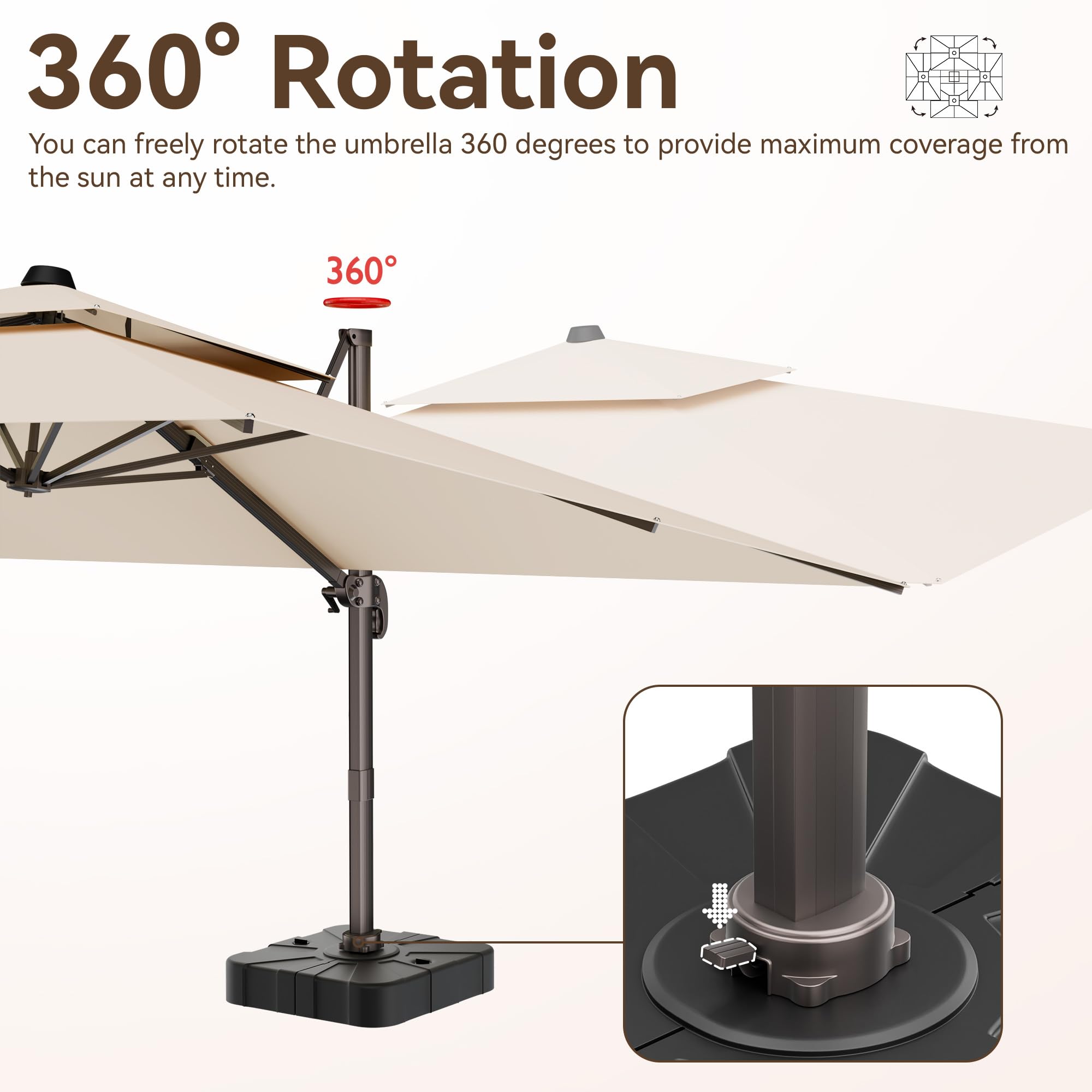 9x12 FT Patio Umbrella, Large Cantilever Rectangular Double Top Heavy Duty Offset Umbrellas with 360° Rotation