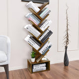 8 Tier Tree Bookshelf, Retro Floor-Standing 8 Shelf Bookcase Storage Rack
