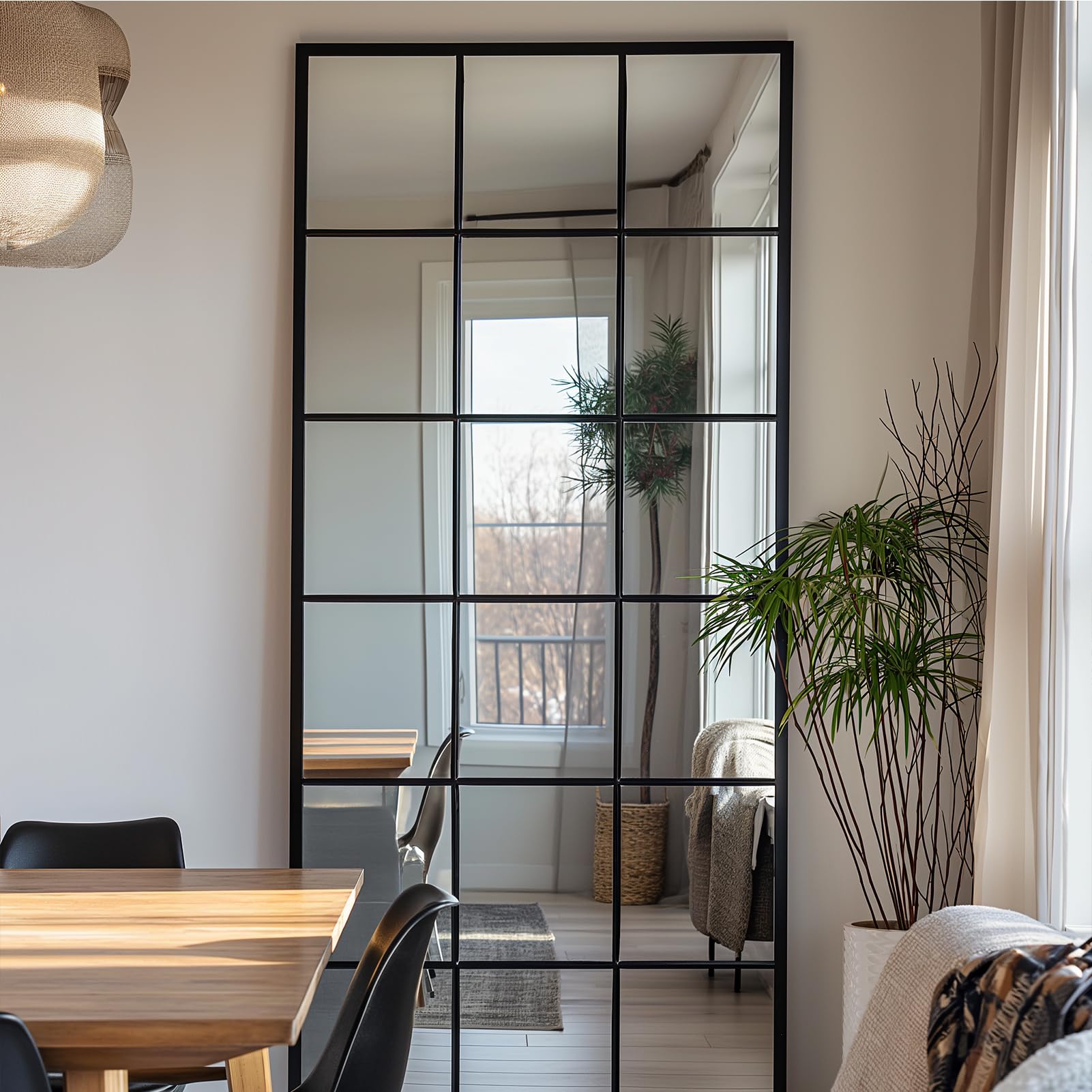 Window Pane Mirror,71x36 inch Grid Wall Mirror, Rectangle Window Mirror