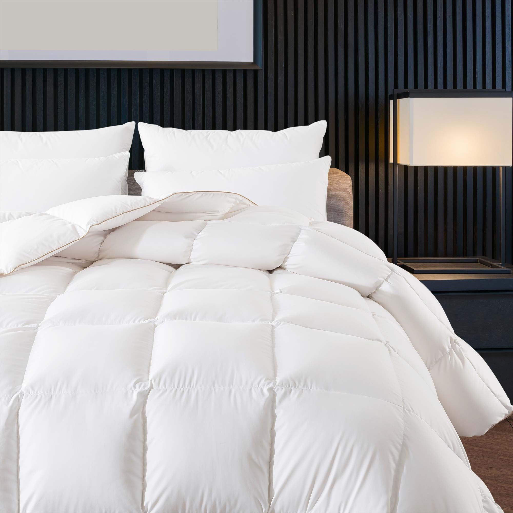Puffy White Duck Feather Comforter Queen Size, All Season Duvet Insert Feather Downfiber Filled,