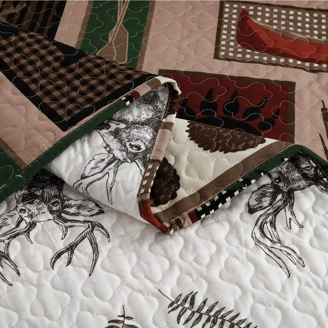Home Rustic Bedding Lodge Moose Bear Quilt Set Full/Queen Size,3 Pcs Lightweight