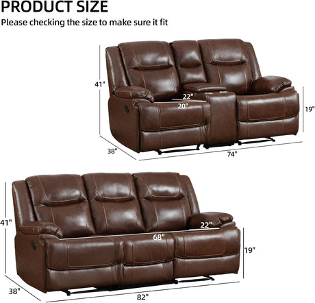 Leather Manual Recliner Sofa Set, Recliner Chair, Loveseat Reclining Sofa and 3 Seat Recliner Sofa