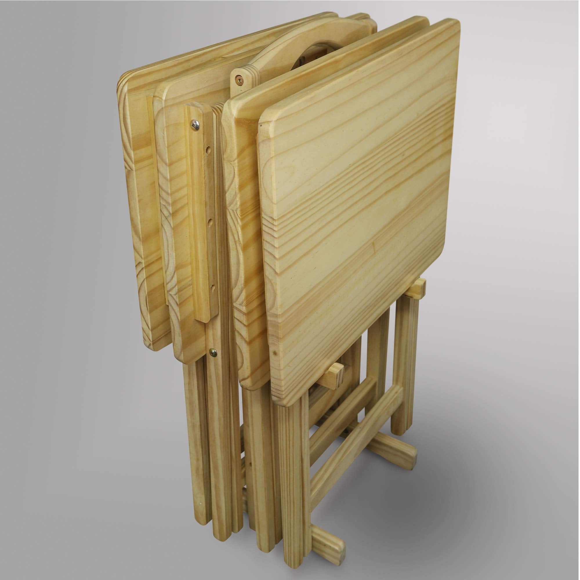 OakNest 5-Piece Solid Wood Folding TV Tray Table Se