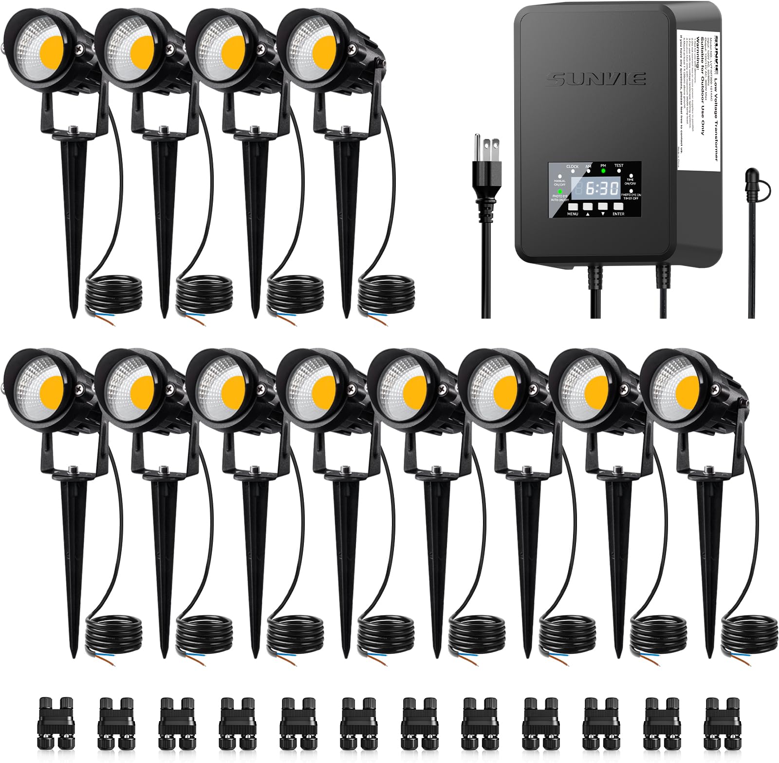 12 Pack Low Voltage Landscape Lights with 300W Transformer 12-24V LED