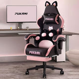 Pink Gaming Chair with Cat Ears - Ergonomic Reclining PC Chair with Footrest