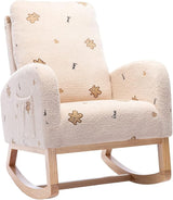 Rocking Chair for Nursery, Midcentury Modern Velvet Accent Rocker Armchair with Side Pocket, Upholstered High Back Wooden Rocking Chair for Living Room Baby Room Bedroom (Beige)