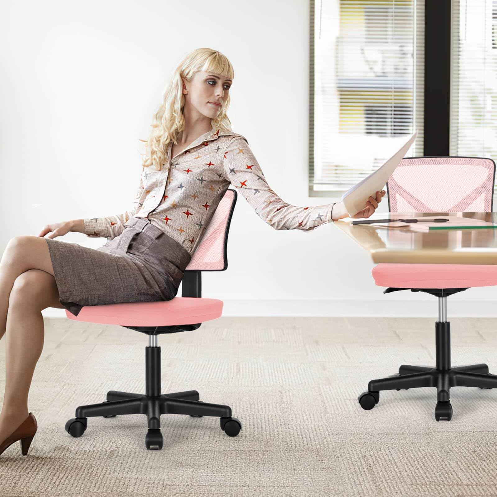 Mesh Armless Office Chair,Swivel Rolling Computer Chair No Arms with Lumbar Support