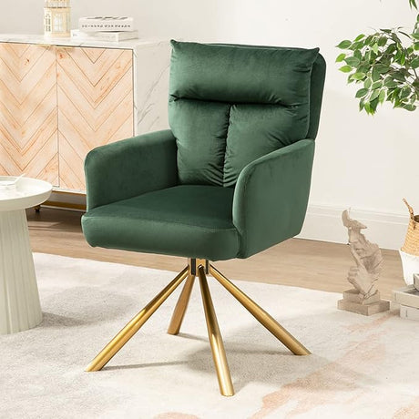 Teddy Office Desk Chair No Wheels, Modern Vanity Chair with Gold Legs, Wide Seat