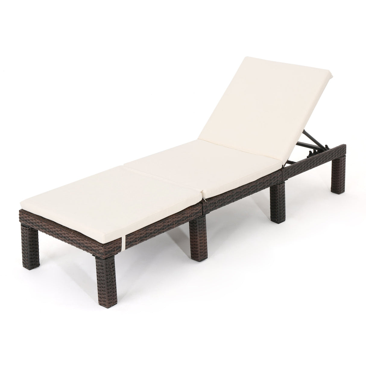 Outdoor Wicker Chaise Lounge with Water Resistant Cushion, Multibrown / Cream