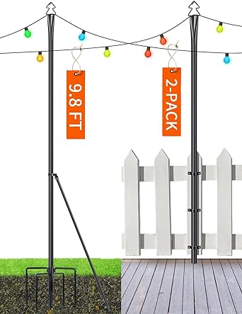 String Light Pole - Steel Poles for Outdoor String Lights Hanging, Garden, Backyard