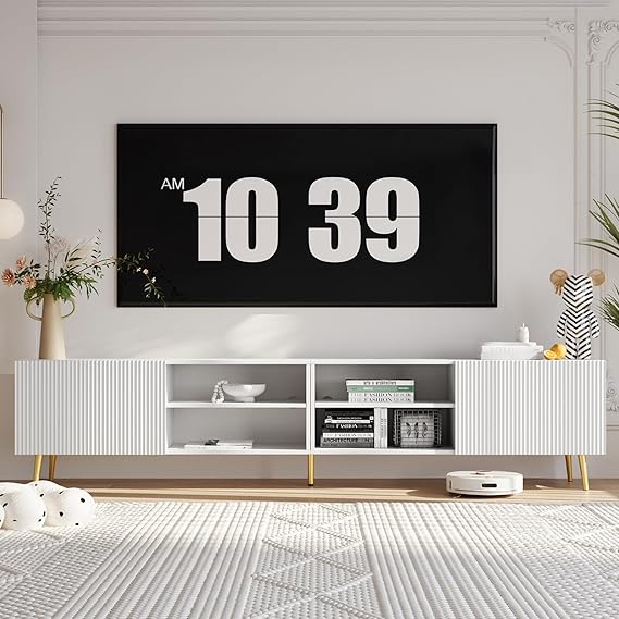 86 Inch TV Stand with Fluted Design and Adjustable Shelves