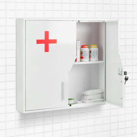 Medicine Cabinet, Lockable, 5 Compartments, Steel, HxWxD: 53 x 53 x 14.5 cm