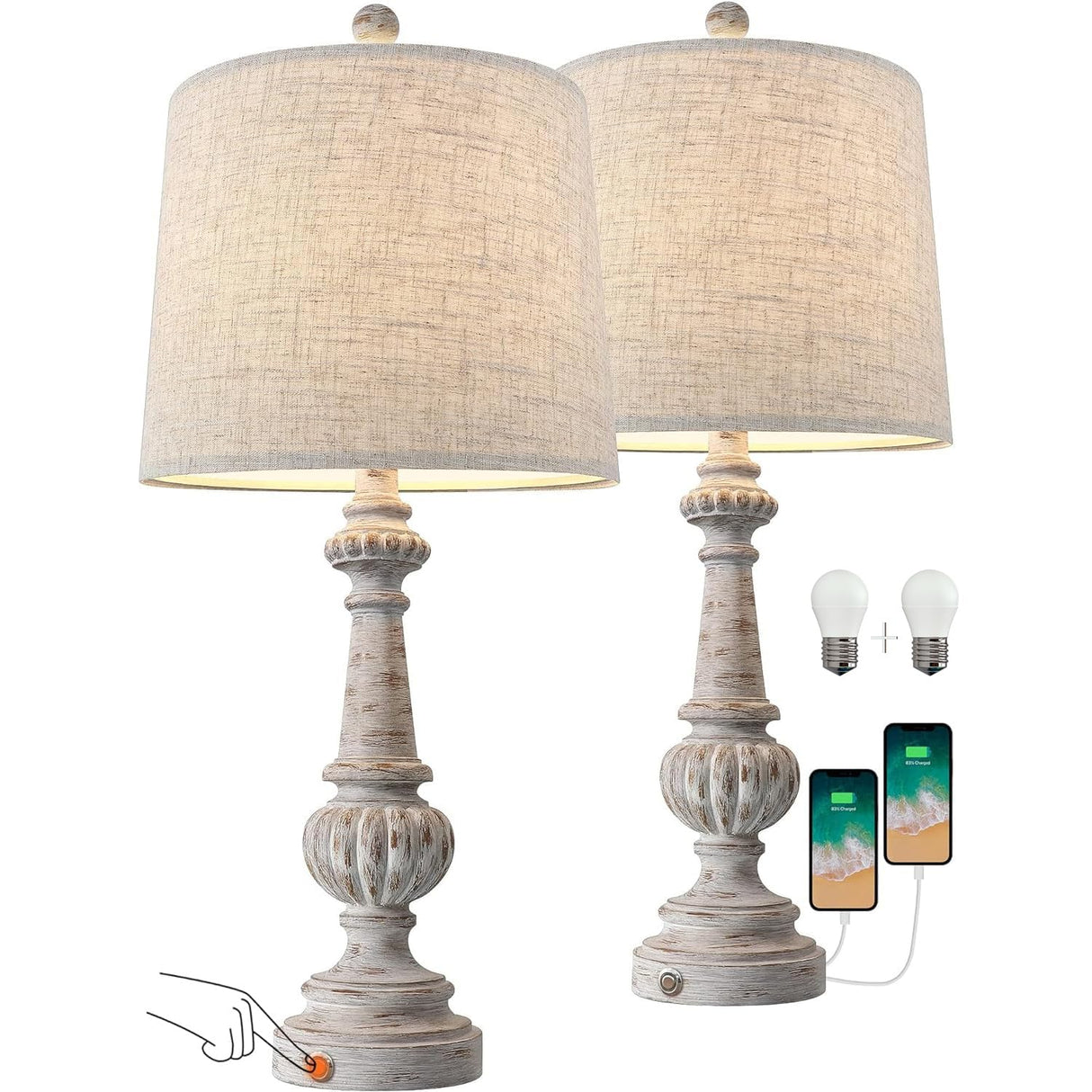 25.75" Traditional 3-Way Dimmable Table Lamp Set of 2 for Living Room Bedside