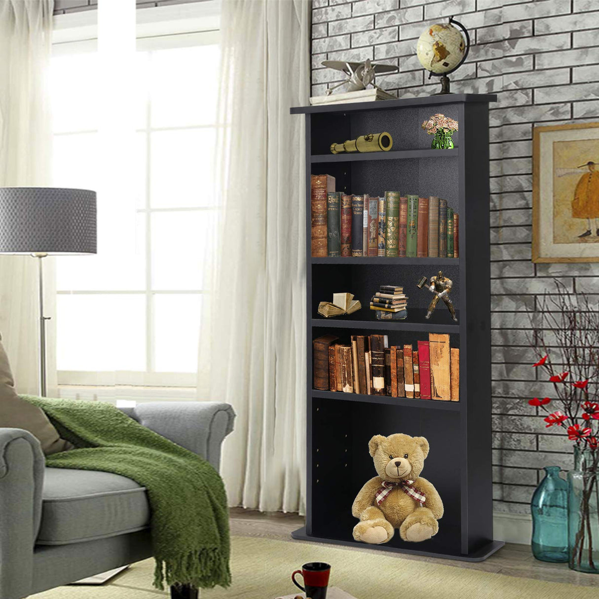 5 Tier DVD cd Storage DVD Shelf Adjustable Bookshelf Bookcase Media Storage