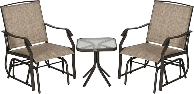3 Piece Outdoor Glider Chair with Coffee Table Bistro Set, 2 Patio Rocking Swing Chairs