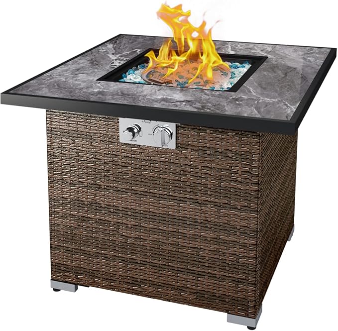 24in Outdoor Propane Gas Fire Pit Table, 40,000 BTU Auto-Ignition Gas Firepit