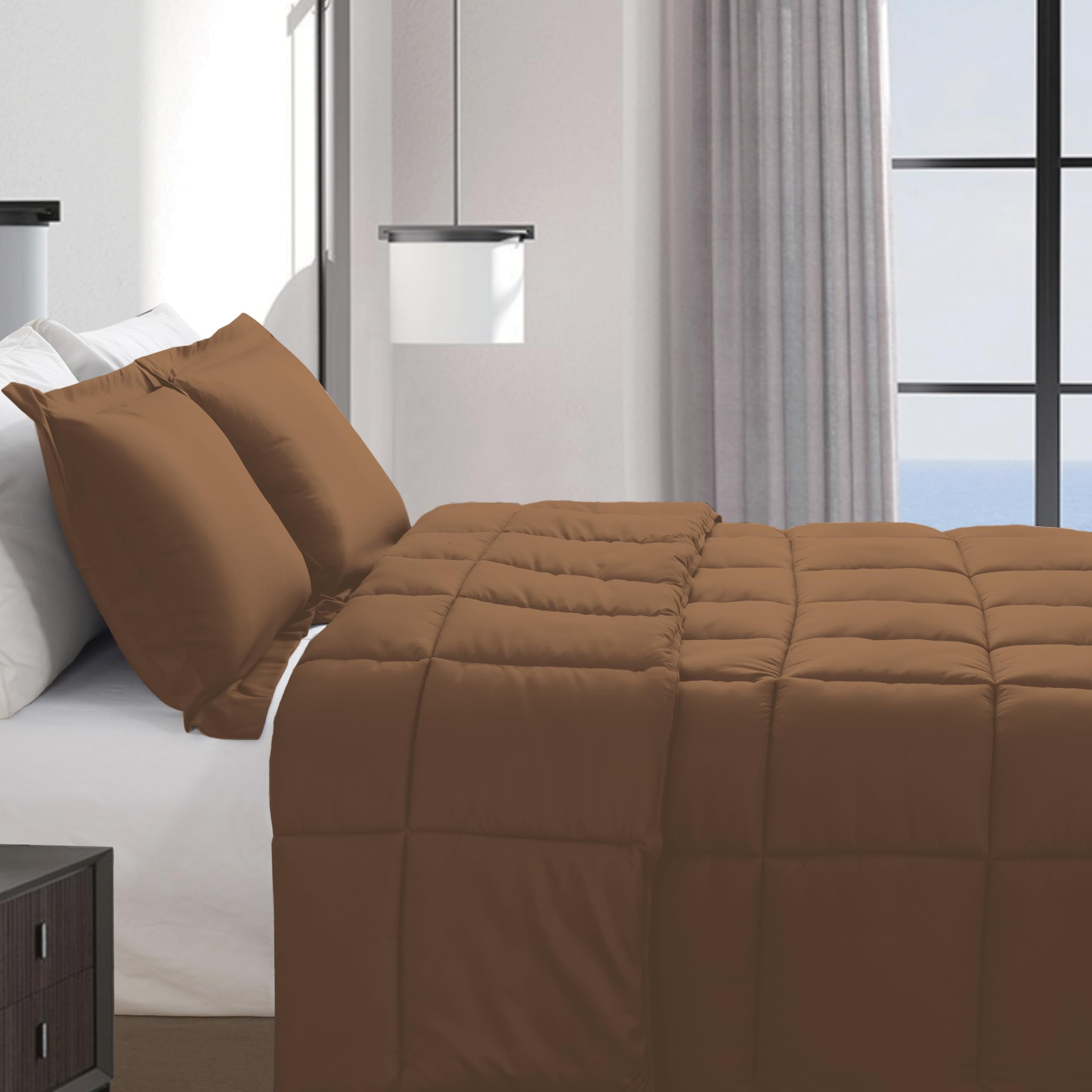 3-Piece Box Stitched Down Alternative Comforter with Shams - Ultra Soft for All Season