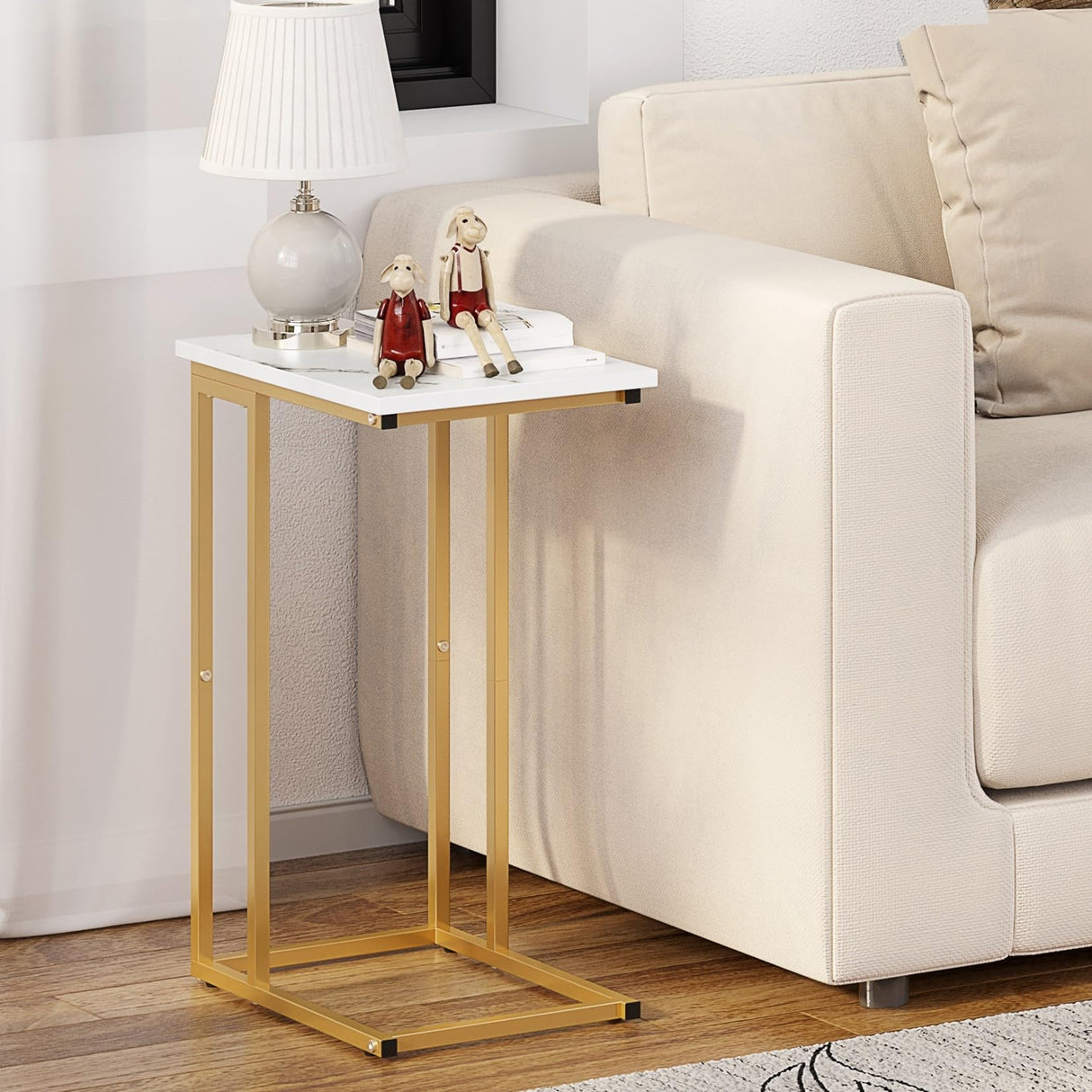 C Shaped Side Table, Narrow Sofa End Table, Small Coffee Snack Table