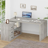 Shaped Desk with Drawers, Shape Computer Storage Cabinet Shelves, Reversible Modern Industrial Home Office Corner Desk