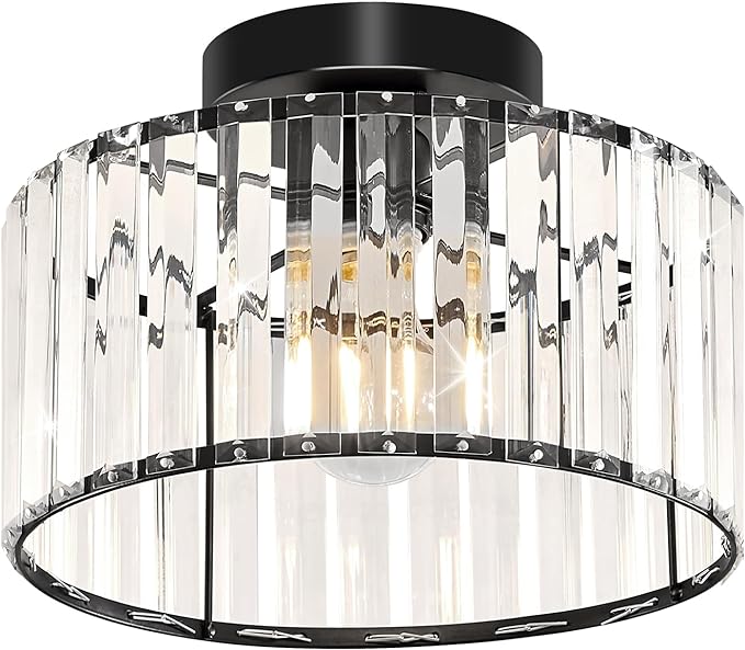 Modern Gold Semi Flush Mount Ceiling Light Crystal Hallway Light Fixture Metal Close