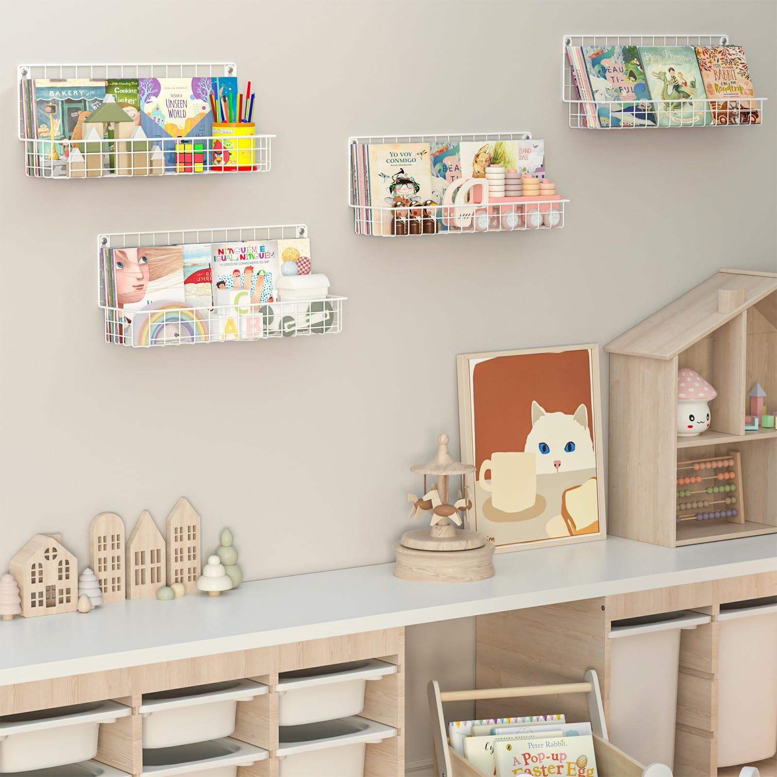 Wall Mounted Metal Kids Bookshelf, Floating Book Shelves