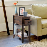 Narrow End Table, Black Side Table with Drawer, Slim Bed Side Table