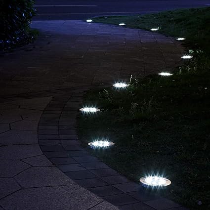 12 Pack Solar Ground Lights Outdoor, Waterproof 8 LED Solar Powered Disk Lights