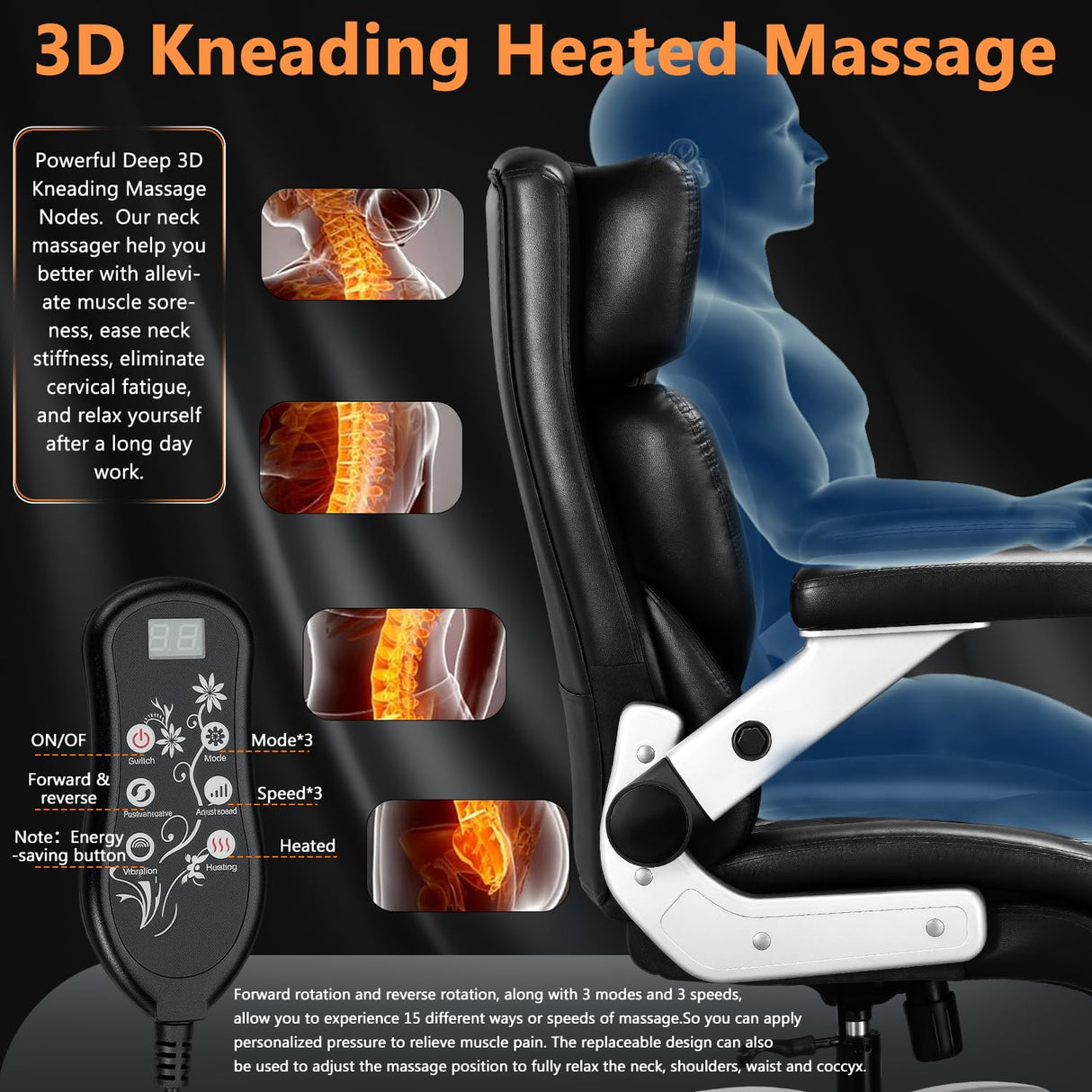 600lbs Big & Tall Office Chair with 3D Heated Massage and Lumbar Support