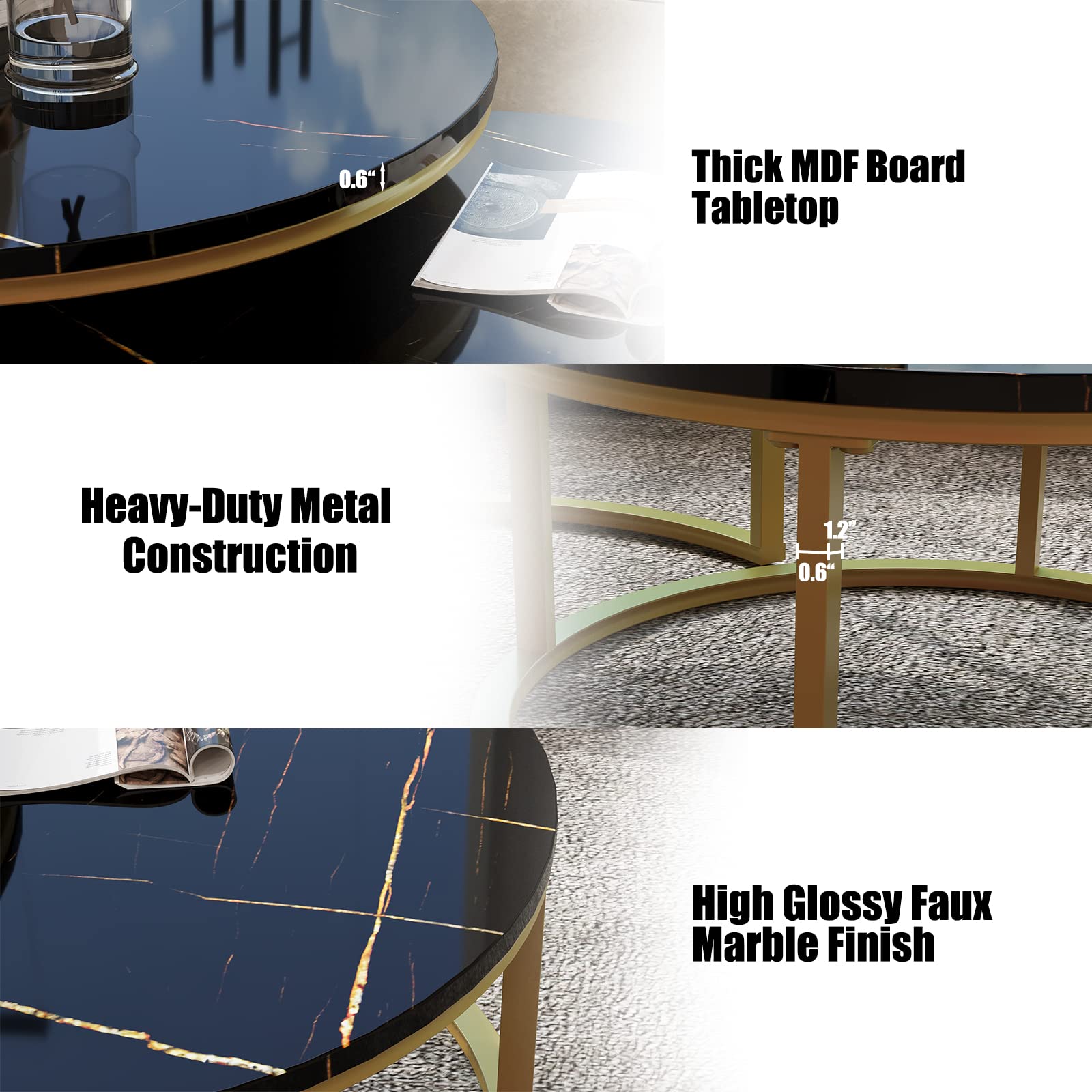 Round Coffee Table Nesting Tables Set of 2, Large : Ø 34.0", Small : Ø 26.0"