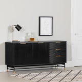 Arlo Sideboard with Ribbed Doors and Drawers, Ash Oak and Gold