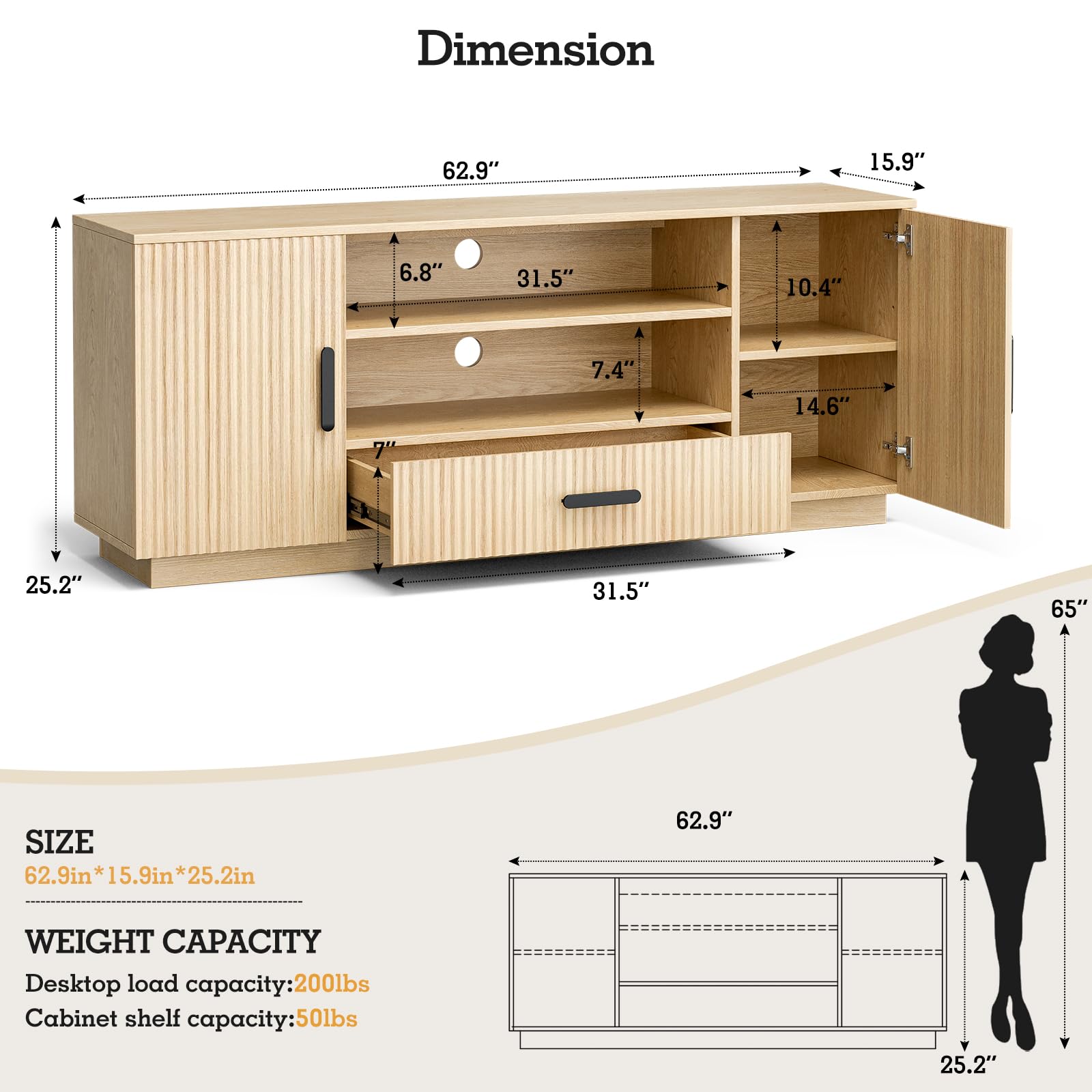 Modern Fluted TV Stand for 55-70 Inch TVs with Storage