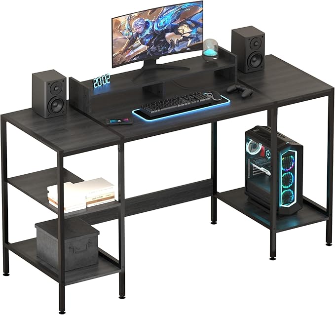 Gaming/Computer Desk - 47” Home Office Small Desk with Monitor Stand, Rustic Writing Desk for 2 Monitors