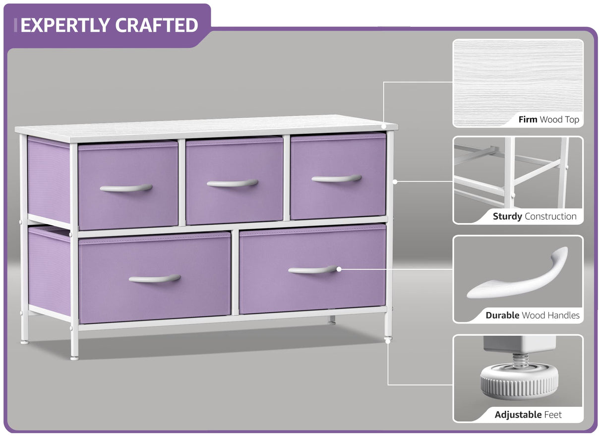 Kids Dresser with 5 Drawers - Storage Chest Organizer Unit with Steel Frame