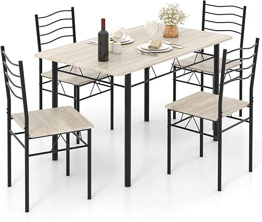 5-Piece Glass Dining Table Set with 4 Chairs