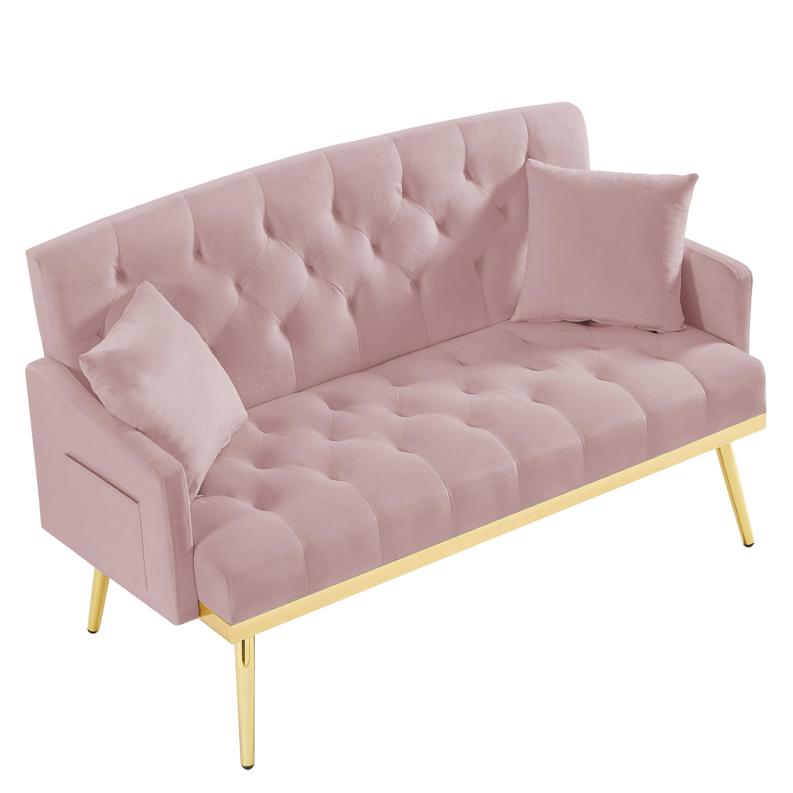 55-Inch Modern Velvet Loveseat Sofa with Gold Metal Legs & Side Pockets
