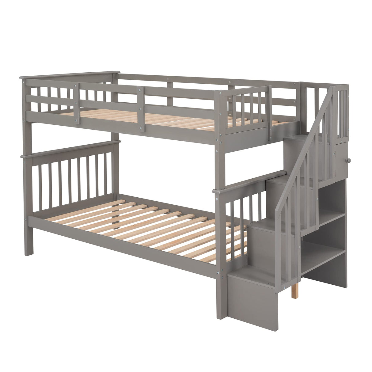 Twin Bunk Beds, Twin Over Twin Bunk Bed with Stairs and Storage, Low Bunk Beds Twin