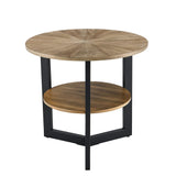 Round Large End Table with 2 tire Storage Shelf, 25.2” Solid Wood Sofa Side Table