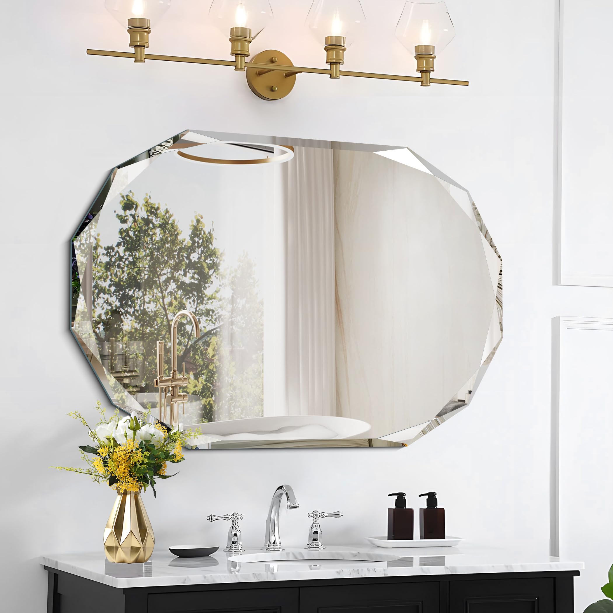 Frameless Bathroom Mirror, Vanity Mirror Beveled Edge Wall