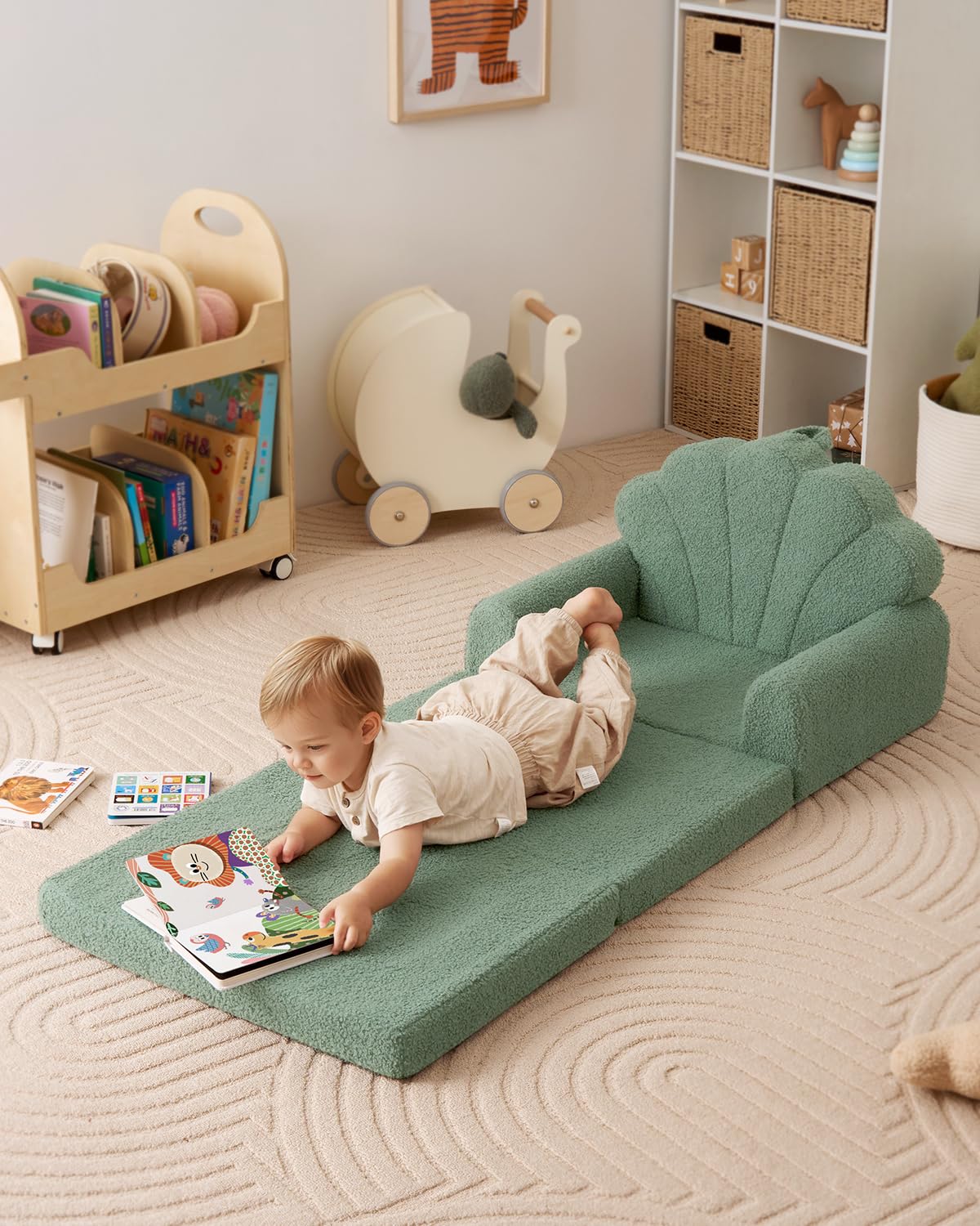 Kids Couch, 2-in-1 Soft Toddler Couch Fold Out, Toddler Chair Comfy