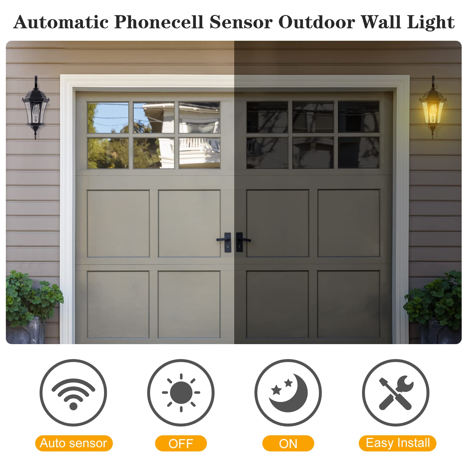 GOALPLUS 18in High Outdoor Porch Wall Lantern with Dusk to Dawn Sensor 2 Pack Exterior Doorway Coach Light Wall Mount for House, Large Photocell Sensor Outside Garage Entrance Wall Sconce for Yard